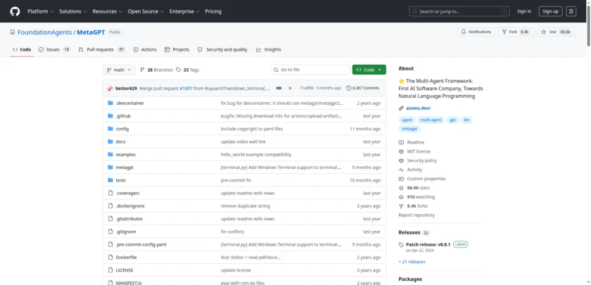 MetaGPT 仓库首页截图