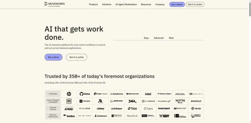 Moveworks 官网首页截图