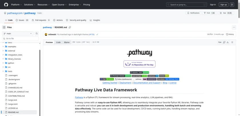 pathway/README.md at main · pathwaycom/pathway · GitHub