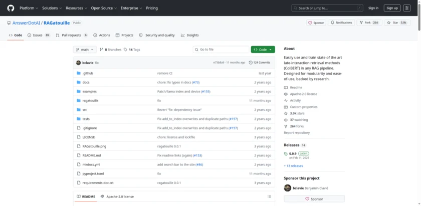 RAGatouille 仓库首页截图