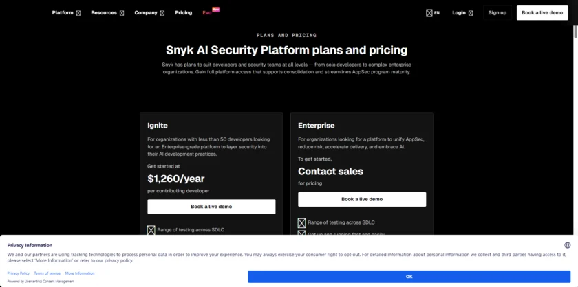 Snyk Plans and pricing