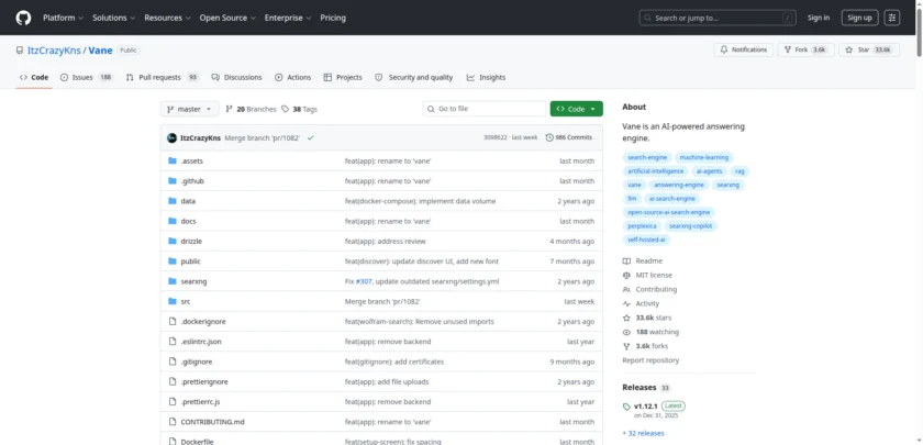 Vane 仓库首页截图