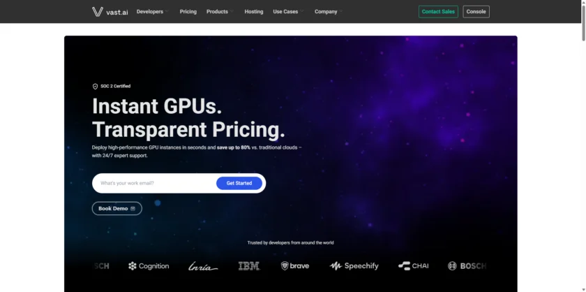 Vast.ai 官网首页截图
