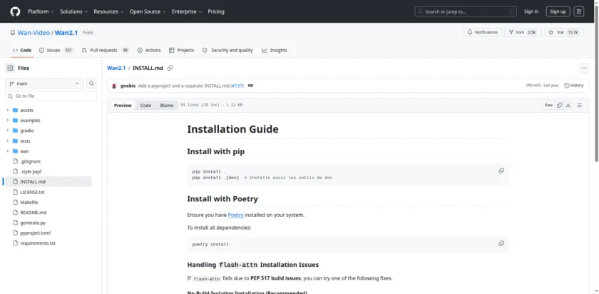 wan-video - Wan2.1/INSTALL.md at main · Wan-Video/Wan2.1 · GitHub