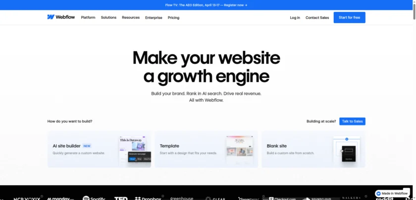 Webflow AI 官网首页截图