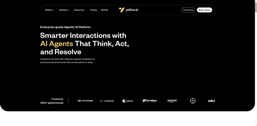 Yellow.ai 官网首页截图